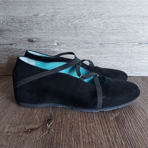 Women’s THIERRY RABOTIN Black Suede Cross Over Ribbon Wedge Shoes, Size 41